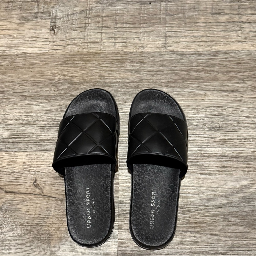 J Slides Black Quilted Sandals